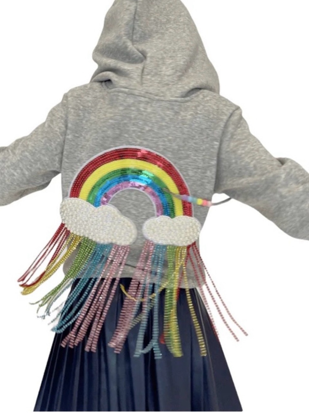 Lola + the Boys Rhinestone Crystal Rainbow Rain Hoodie Sweatshirt Girl’s Size 8